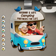 Old Couples,Gift For Wife,Gift For Husband,Camping,Happy - Old Couple Camping Partners For Life - Personalized Custom Shaped Car Visor Clip