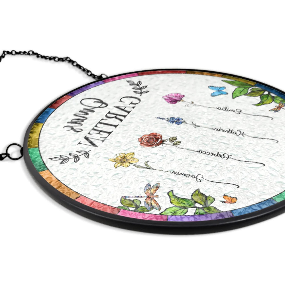 Gift For Yourself,Gift For Women,Gift For Mother,Gift For Grandma,Love,German - Omas Mamas Garten - Personalisierter Buntglas-Fenster-Sonnenfänger Zum Aufhängen