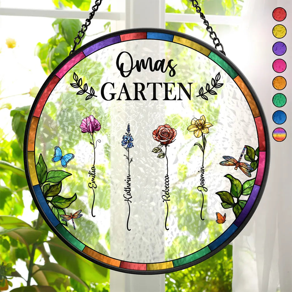 Omas Mamas Garten - Personalisierter Buntglas-Fenster-Sonnenfänger Zum Aufhängen