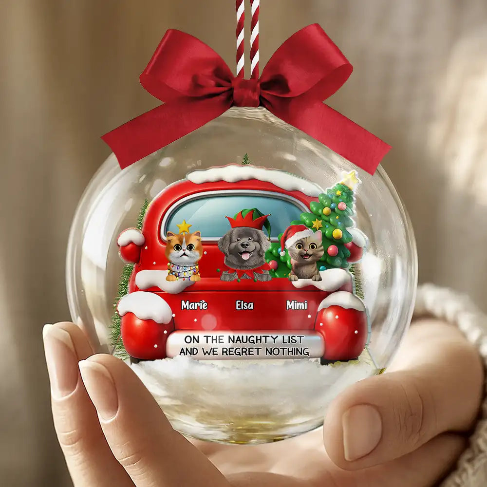 Pet Lovers - On The Naughty List - Personalized 3D Acrylic Ball Ornament