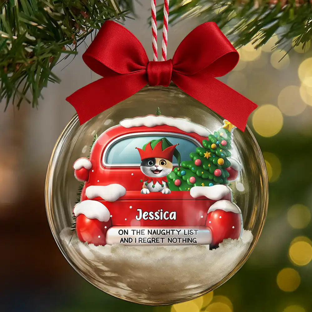 Pet Lovers - On The Naughty List - Personalized 3D Acrylic Ball Ornament