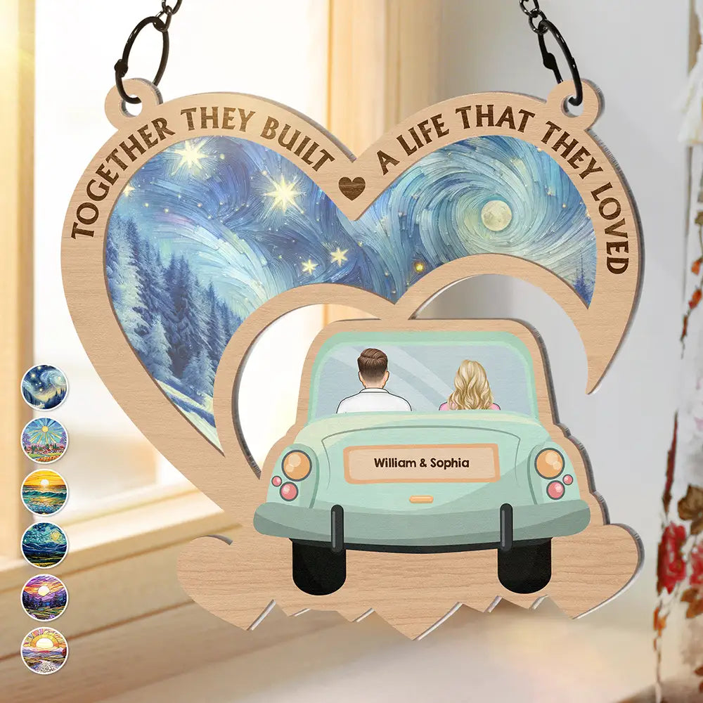Christmas, Gift For Couples, Happy - On The Way To Building A Life They Love - Personalized Window Hanging Suncatcher Ornament