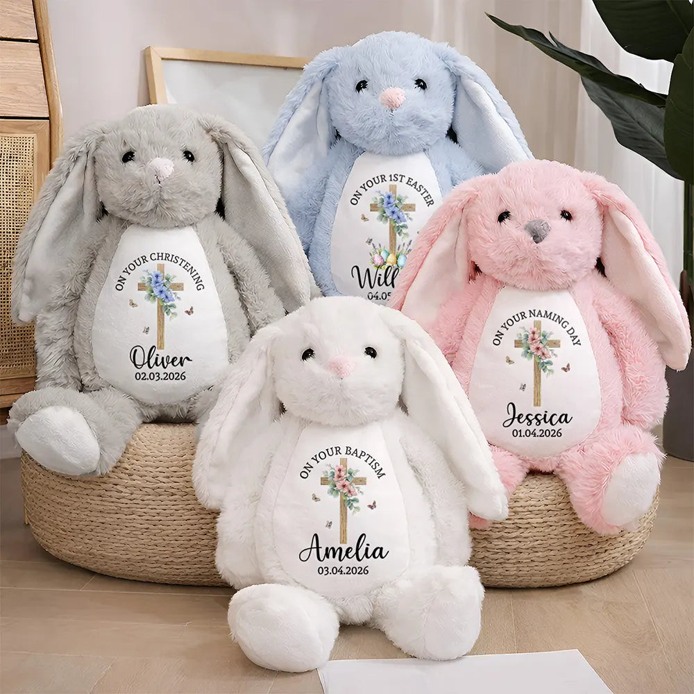 On Your Baptism Day Christening New Baby - Personalized Soft Toy Bunny