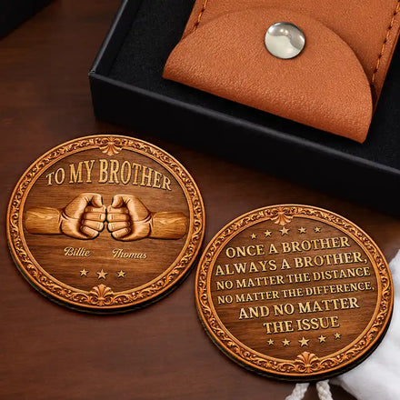Once A Brother Always A Brother Wood Carving Hand Punch - Personalized Wooden Pocket Hug