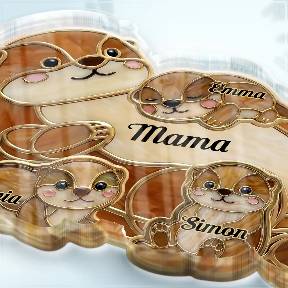 Gift For Mother, Adorable, Icon - Otter Pups Stained Glass Effect Mom Grandma - Personalized Custom Shaped Acrylic Plaque