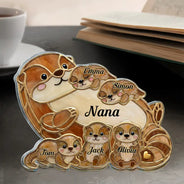 Gift For Mother, Adorable, Icon - Otter Pups Stained Glass Effect Mom Grandma - Personalized Custom Shaped Acrylic Plaque