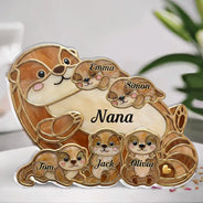 Gift For Mother, Adorable, Icon - Otter Pups Stained Glass Effect Mom Grandma - Personalized Custom Shaped Acrylic Plaque