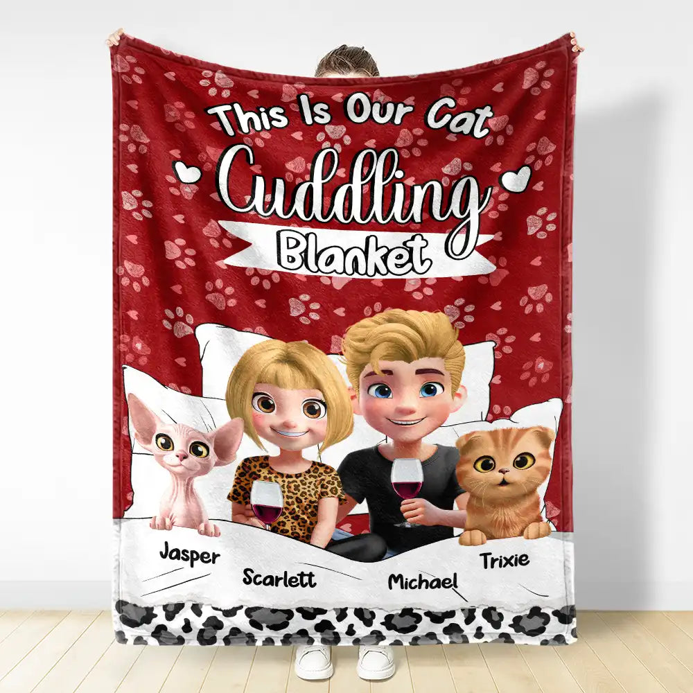 Gift For Couples,Gift For Husband,Gift For Wife,Gift For Boyfriend,Gift For Girlfriend,Cat Lovers,Cat Couple,Pet Lovers,Pet Couple,Love,LGBT - Our Cat Cuddling Blanket - Personalized Fleece Blanket, Sherpa Blanket