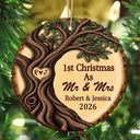Top Market,Christmas,Married Couple,Romantic,Gift For Couples,Icon - Our First Christmas As Mr & Mrs Newly Wed Couple - Personalized 2-Layered Wooden Ornament