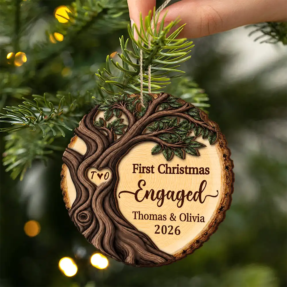 Top Market,Christmas,Married Couple,Romantic,Gift For Couples,Icon - Our First Christmas As Mr & Mrs Newly Wed Couple - Personalized 2-Layered Wooden Ornament