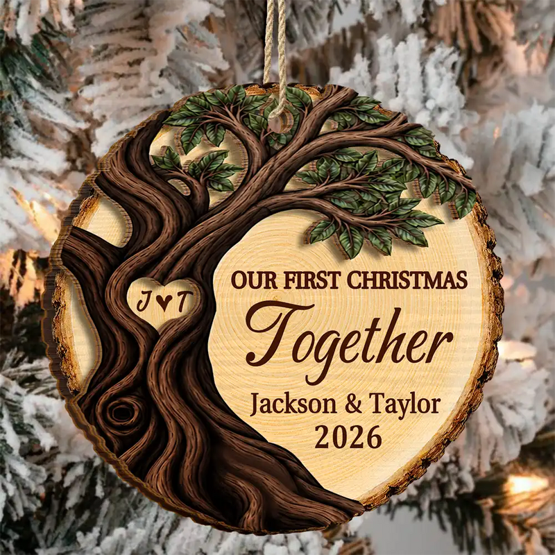 Top Market,Christmas,Married Couple,Romantic,Gift For Couples,Icon - Our First Christmas As Mr & Mrs Newly Wed Couple - Personalized 2-Layered Wooden Ornament