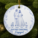 Christmas,Romantic,Gift For Couples,Vector - Our First Christmas As Mr & Mrs Wedding Couple Dog Cat Pet Toilet - Personalized Circle Ceramic Ornament