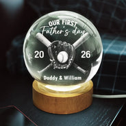 Gift For Husband,Gift For Father,New Dad,Sport Dad,Baseball,Adorable - Our First Father's Day Baseball Lover - Personalized Crystal Globe Lamp