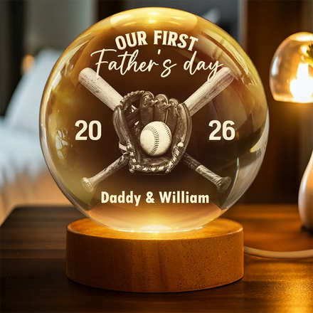 Our First Father's Day Baseball Lover - Personalized Crystal Globe Lamp