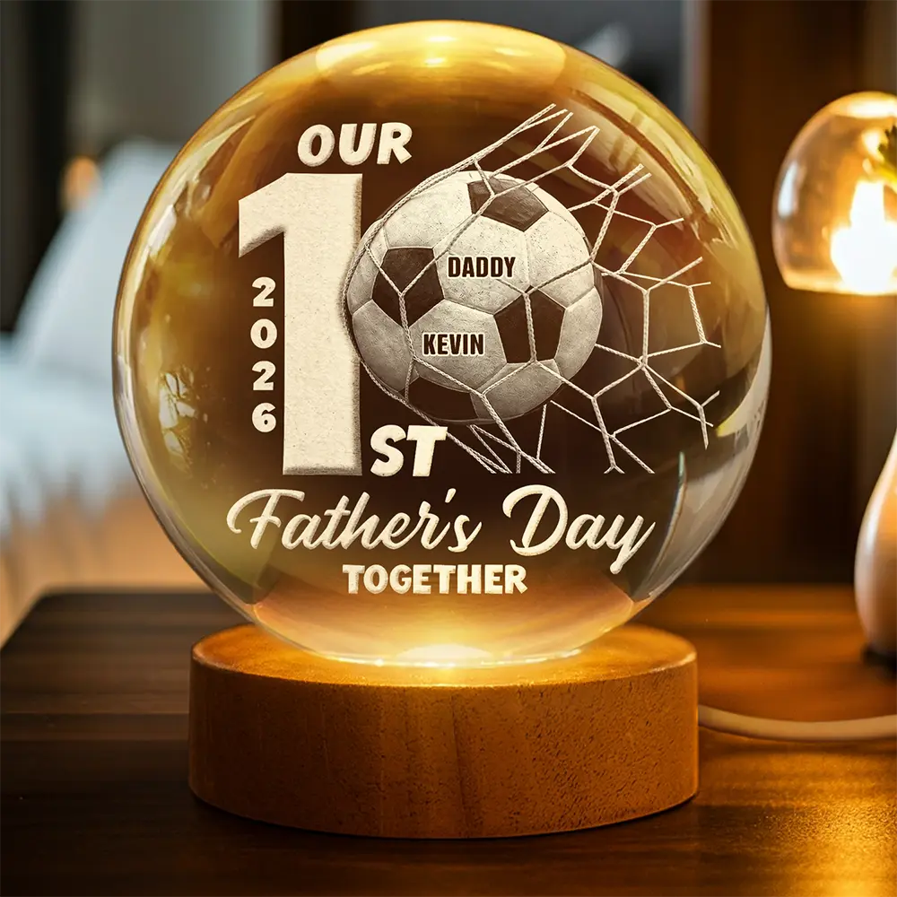 Our First Father's Day Soccer Lovers - Personalized Crystal Globe Lamp