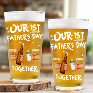Gift For Husband,Gift For Yourself,Gift For Men,Parents,Gift For Father,New Dad,New baby,Happy,Summer,Vector - Our First Father's Day Together - Personalized Beer Glass