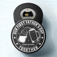 Gift For Father,New Dad,Non-Eng,Icon,Adorable - Our First Father's Day Together - Personalized Hockey Puck Bottle Opener