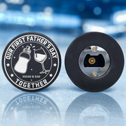 Gift For Father,New Dad,Non-Eng,Icon,Adorable - Our First Father's Day Together - Personalized Hockey Puck Bottle Opener
