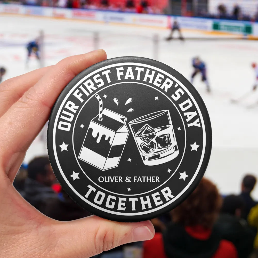 Gift For Father,New Dad,Non-Eng,Icon,Adorable - Our First Father's Day Together - Personalized Hockey Puck Bottle Opener