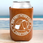 Gift For Father,New Dad,Non-Eng,Icon,Adorable - Our First Father's Day Together - Personalized Leather Can Cooler