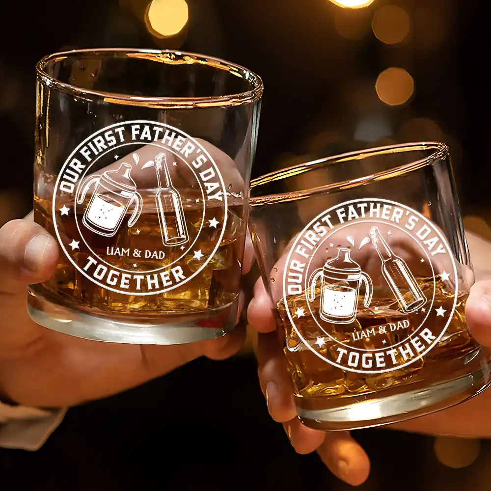 Gift For Father,New Dad,Non-Eng,Icon,Adorable - Our First Father's Day Together - Personalized Whiskey Glass