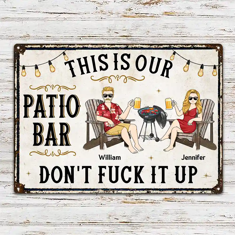 Summer, Patio, Outdoor Decor, Gift For Couples, Top Market, Humorous, Vector - Our Happy Place Don't Ruin It - Personalized Classic Metal Signs
