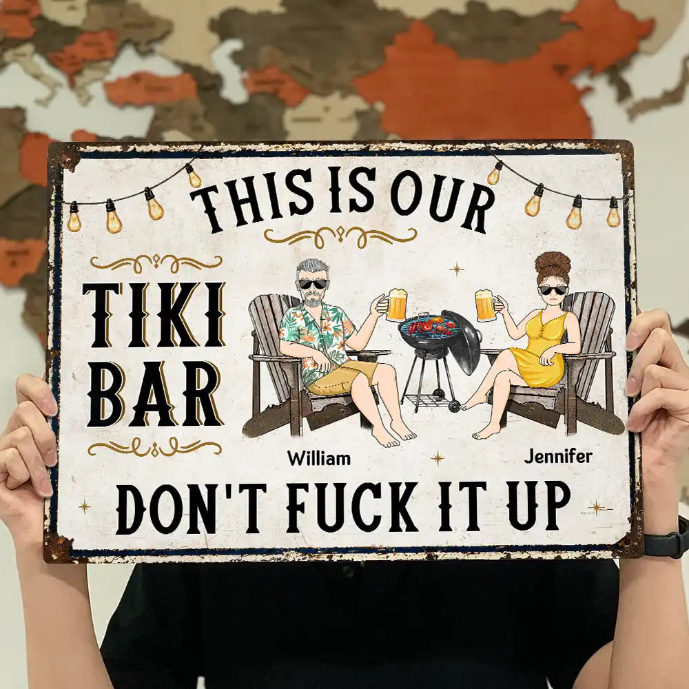 Summer, Patio, Outdoor Decor, Gift For Couples, Top Market, Humorous, Vector - Our Happy Place Don't Ruin It - Personalized Classic Metal Signs
