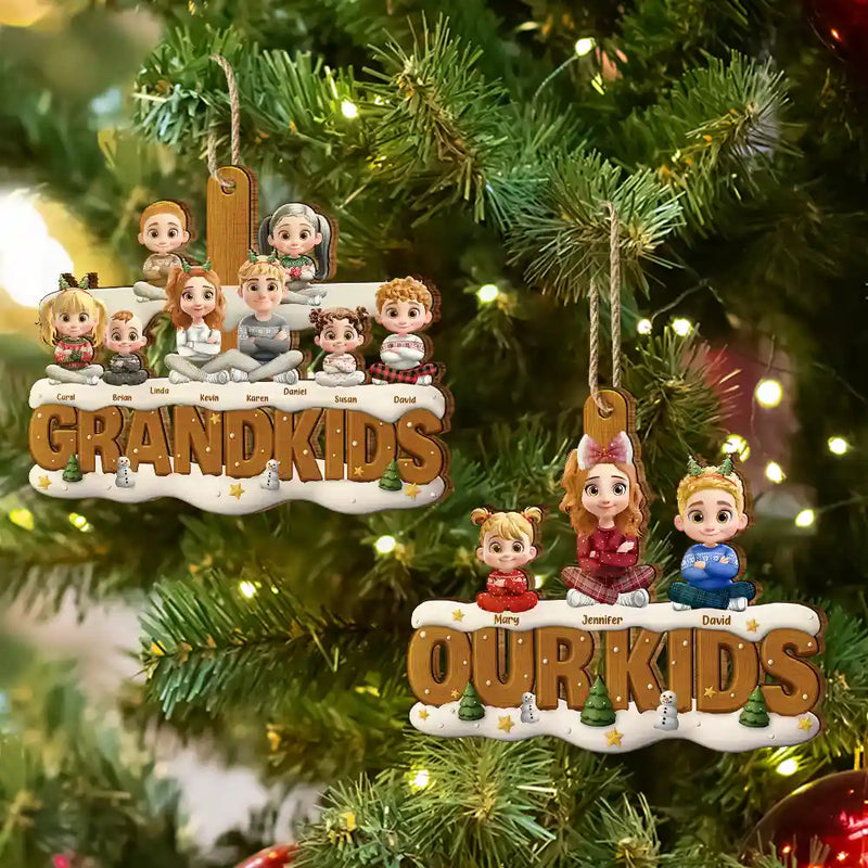 Gift For Kids,Grandma - Grandkids,Gift For Grandkids,Grandpa - Grandkids,Dad - Children,Mom - Children,Gift For Grandma,Gift For Grandpa,Gift For Grandparents,Love,Christmas - Our Kids Grandkids Christmas - Personalized Custom Shaped Wooden Ornament