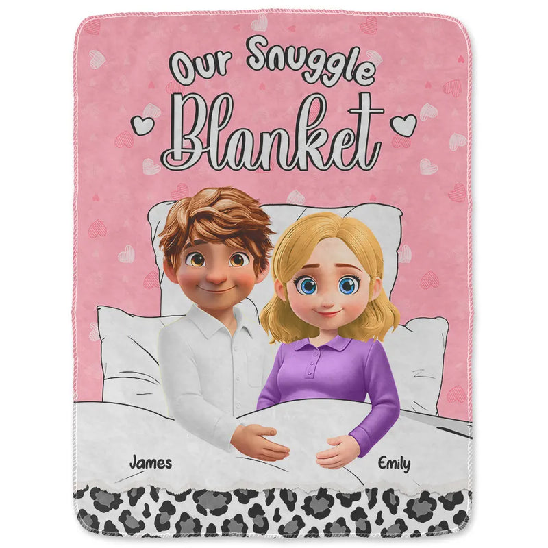 Gift For Couples, Happy, Funny - Our Snuggle Cuddling 3D Effect Couple - Personalized Fleece Blanket, Sherpa Blanket