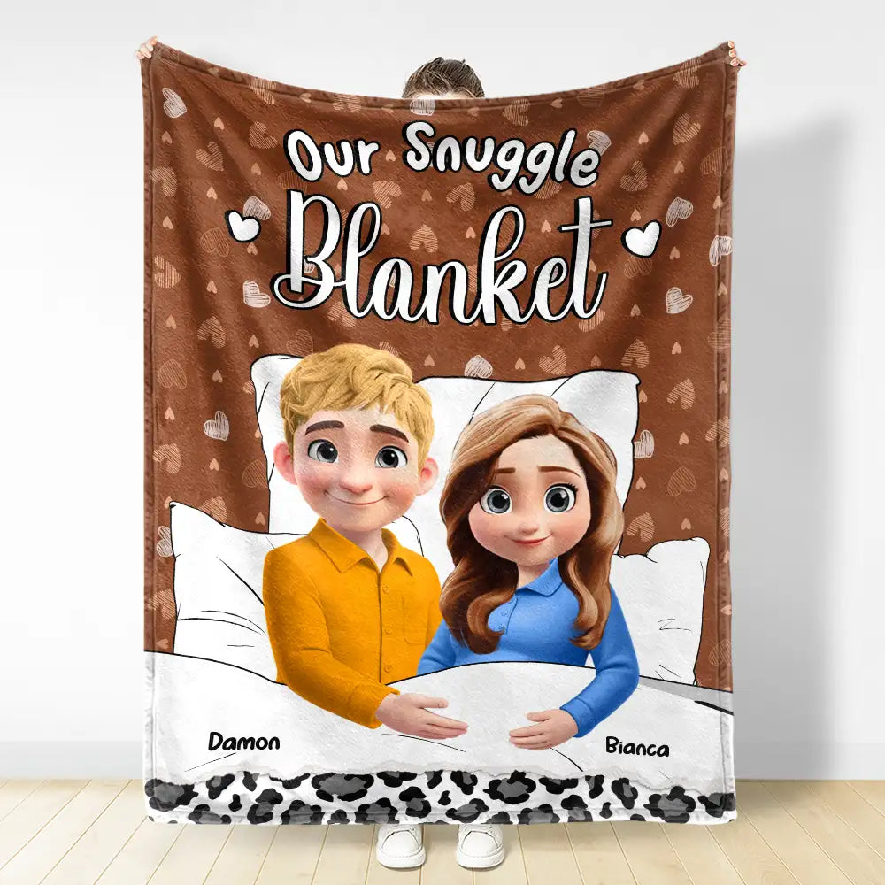 Gift For Couples, Happy, Funny - Our Snuggle Cuddling 3D Effect Couple - Personalized Fleece Blanket, Sherpa Blanket