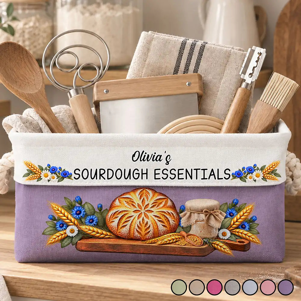 Baking,Christmas,Custom Text,Gift For Women,Gift For Yourself,Gifts For Her,Happy,Top Market - Gift For Sourdough Bakers Mom Wife - Personalized Name Bread Loaf And Starter Jar Storage Basket