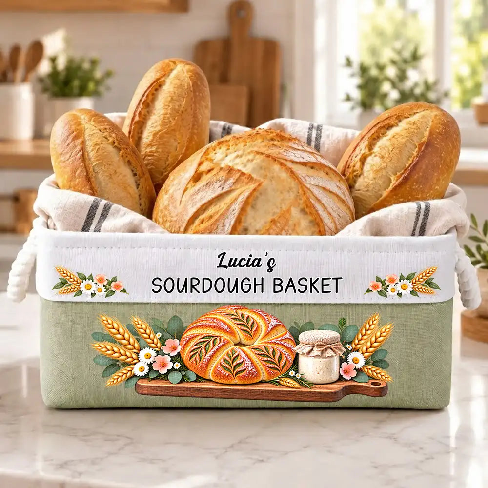 Baking,Christmas,Custom Text,Gift For Women,Gift For Yourself,Gifts For Her,Happy,Top Market - Gift For Sourdough Bakers Mom Wife - Personalized Name Bread Loaf And Starter Jar Storage Basket