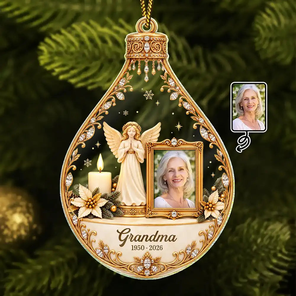 Christmas, Custom Photo,Family, Memorial, Memorial Loved One, Sympathetic, Top Market, Upload Full Photo - Christmas Memorial Gift For Loss Of Parent - Personalized Custom Photo In Loving Memory Acrylic Ornament