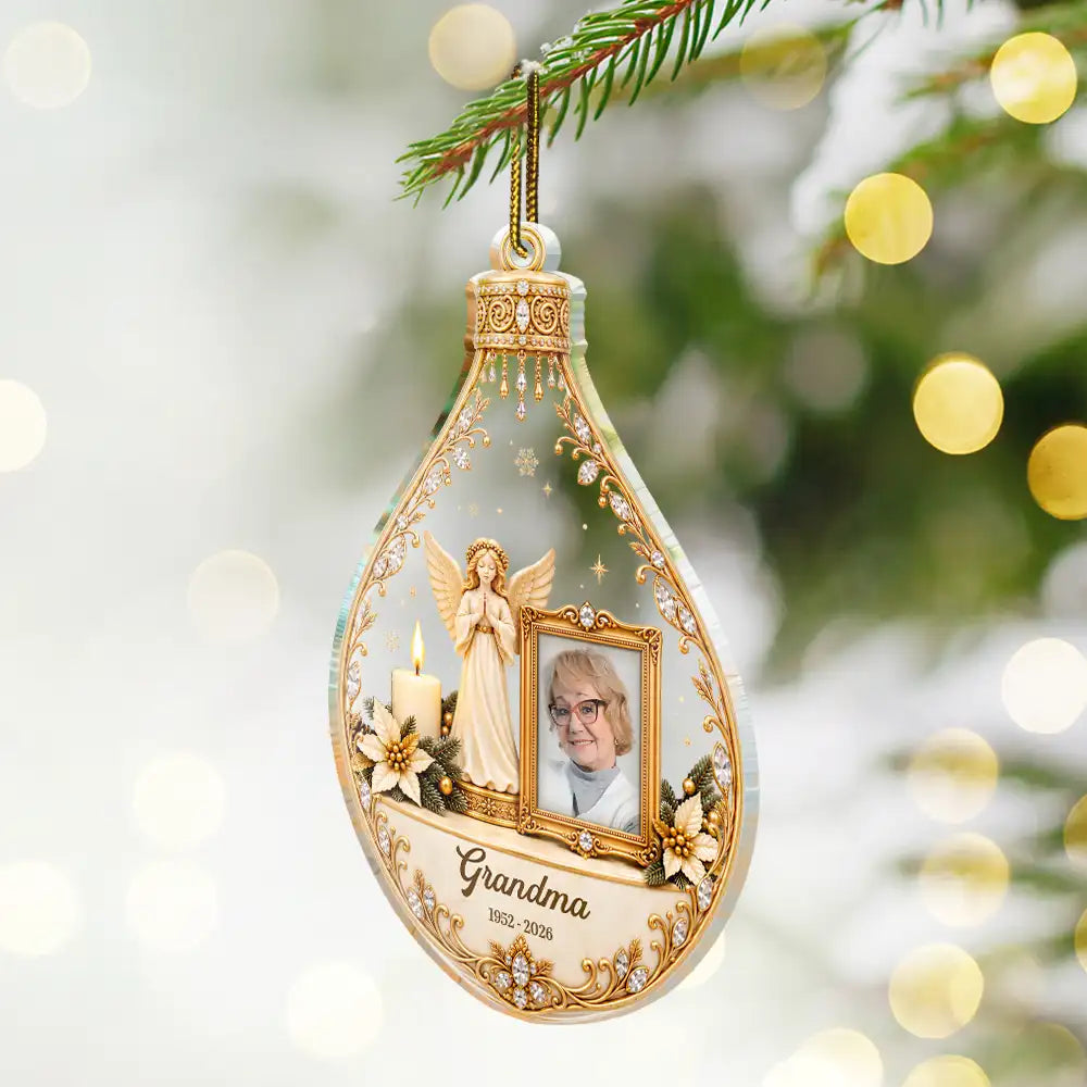 Christmas, Custom Photo,Family, Memorial, Memorial Loved One, Sympathetic, Top Market, Upload Full Photo - Christmas Memorial Gift For Loss Of Parent - Personalized Custom Photo In Loving Memory Acrylic Ornament