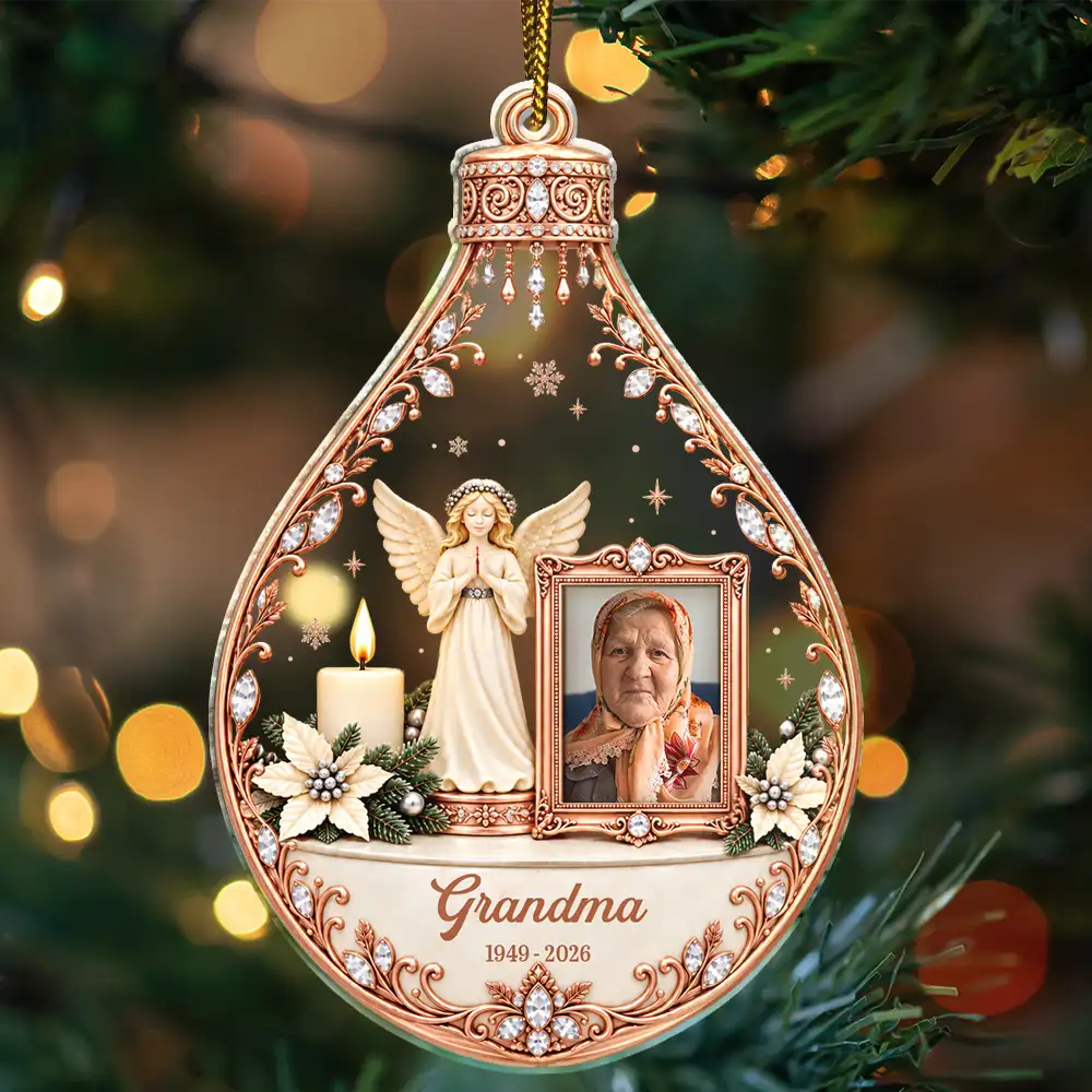 Christmas, Custom Photo,Family, Memorial, Memorial Loved One, Sympathetic, Top Market, Upload Full Photo - Christmas Memorial Gift For Loss Of Parent - Personalized Custom Photo In Loving Memory Acrylic Ornament