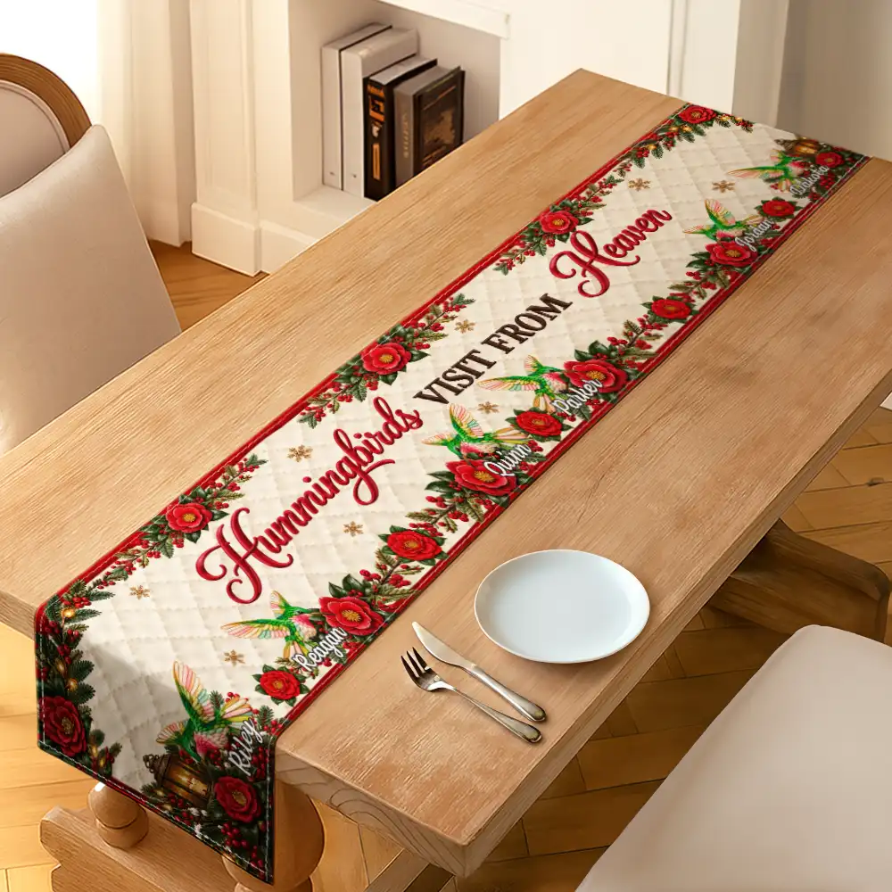 Christmas,Family,Icon,Memorial,Memorial Loved One,Sympathetic,Top Market - Christmas Memorial Gift For Family - Personalized Names Cardinals Appear When Angels Are Near Table Runner