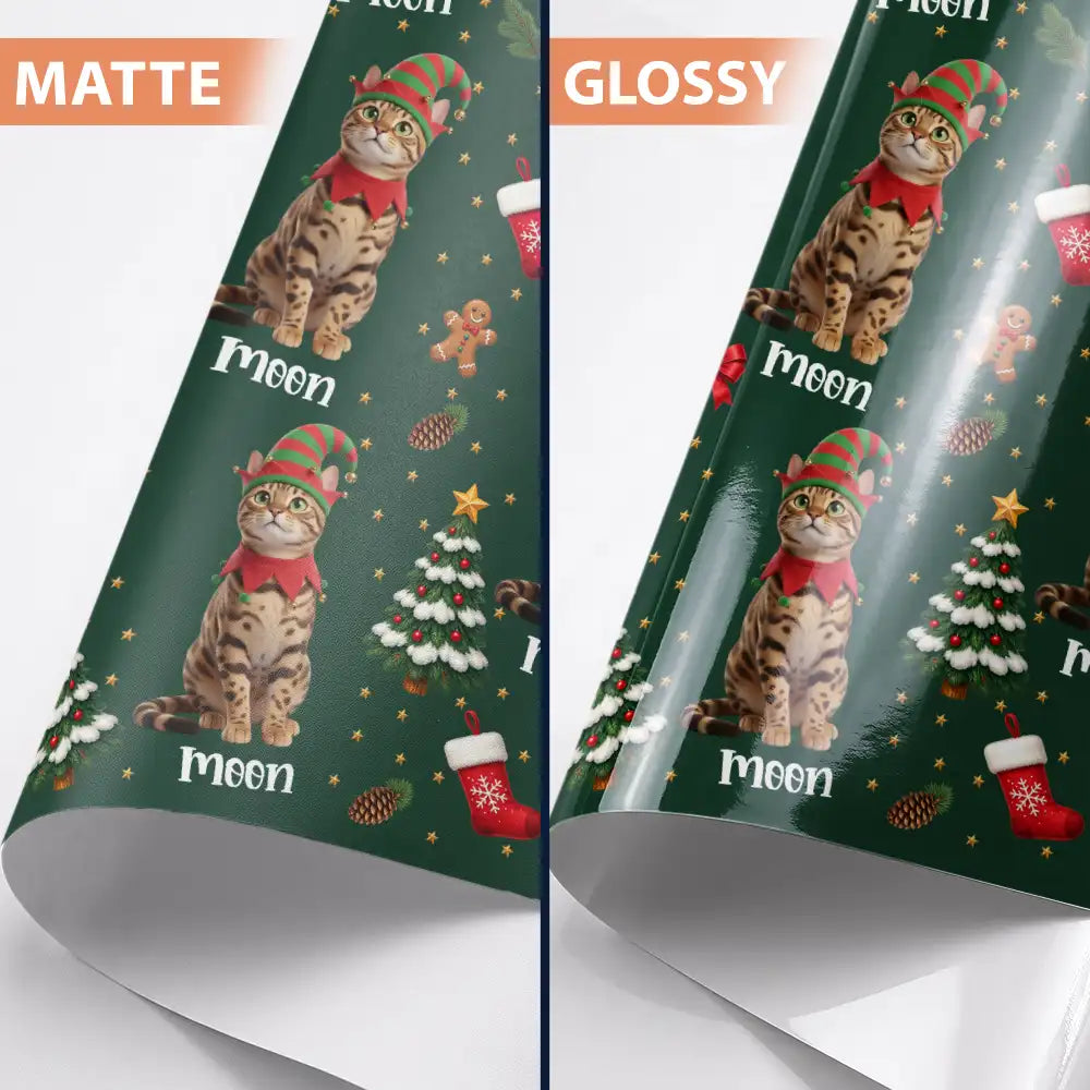 Art Design, Christmas, Custom Photo, Gift For Mother, Gifts For Her, Happy, Pet Lovers, Pet Mom, Photo - Christmas Accessories 3D Cartoon Pet - Christmas Gift For Pet Mom - Personalized Custom Photo Pet Name Festive Pattern Wrapping Paper