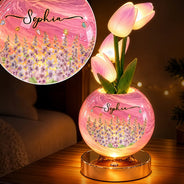 Christmas,Gift For Mother,Gifts For Her,Icon,Indoor Decor,Sentimental - Christmas Home Decor Gift For Mom, Grandma - Personalized Name Birth Month Flowers Tulip LED Night Light