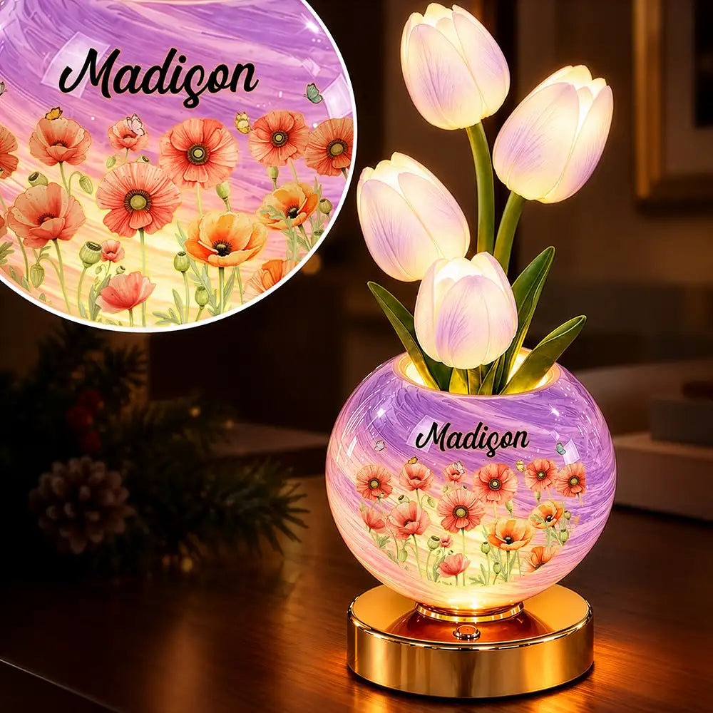 Christmas,Gift For Mother,Gifts For Her,Icon,Indoor Decor,Sentimental - Christmas Home Decor Gift For Mom, Grandma - Personalized Name Birth Month Flowers Tulip LED Night Light