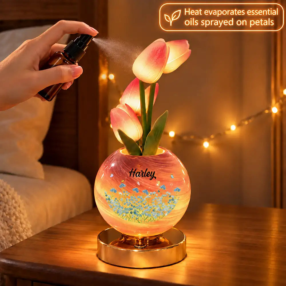 Christmas,Gift For Mother,Gifts For Her,Icon,Indoor Decor,Sentimental - Christmas Home Decor Gift For Mom, Grandma - Personalized Name Birth Month Flowers Tulip LED Night Light