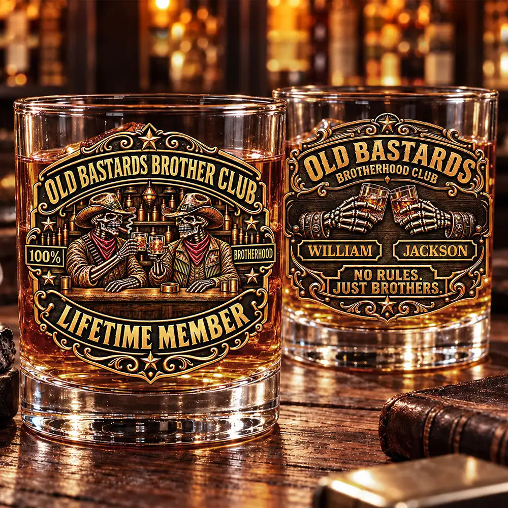 Afro Besties,Christmas,Gift For Bestie,Humorous,Vector - Best Friend Gift For Men - Personalized Skeleton Brotherhood Whiskey Glass