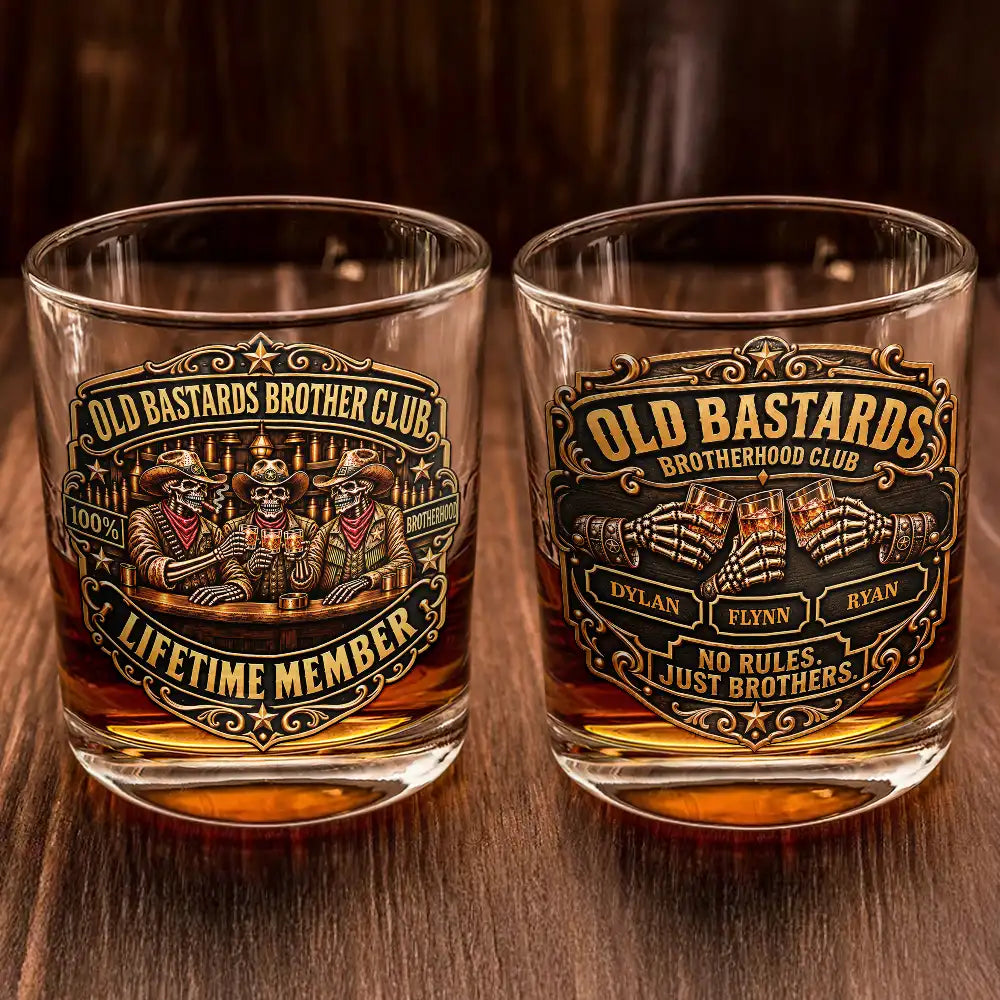 Afro Besties,Christmas,Gift For Bestie,Humorous,Vector - Best Friend Gift For Men - Personalized Skeleton Brotherhood Whiskey Glass