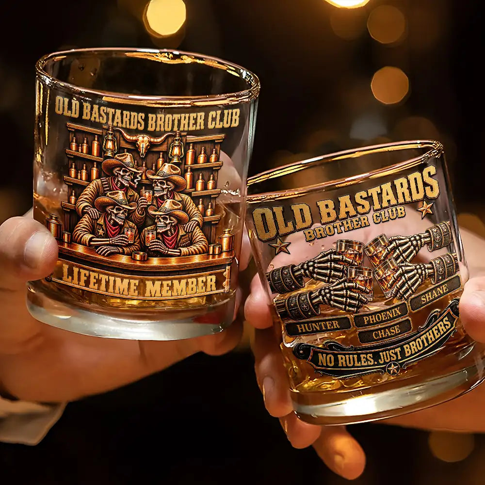 Afro Besties,Christmas,Gift For Bestie,Humorous,Vector - Best Friend Gift For Men - Personalized Skeleton Brotherhood Whiskey Glass