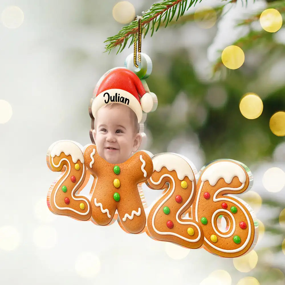 Adorable,Christmas,Custom Photo,Cut-Face Photo,First Christmas,Gift For Mother,Gifts For Her,New Baby,New Mom,Top Market - Baby's First Christmas - Personalized Custom Photo Gingerbread Acrylic Ornament