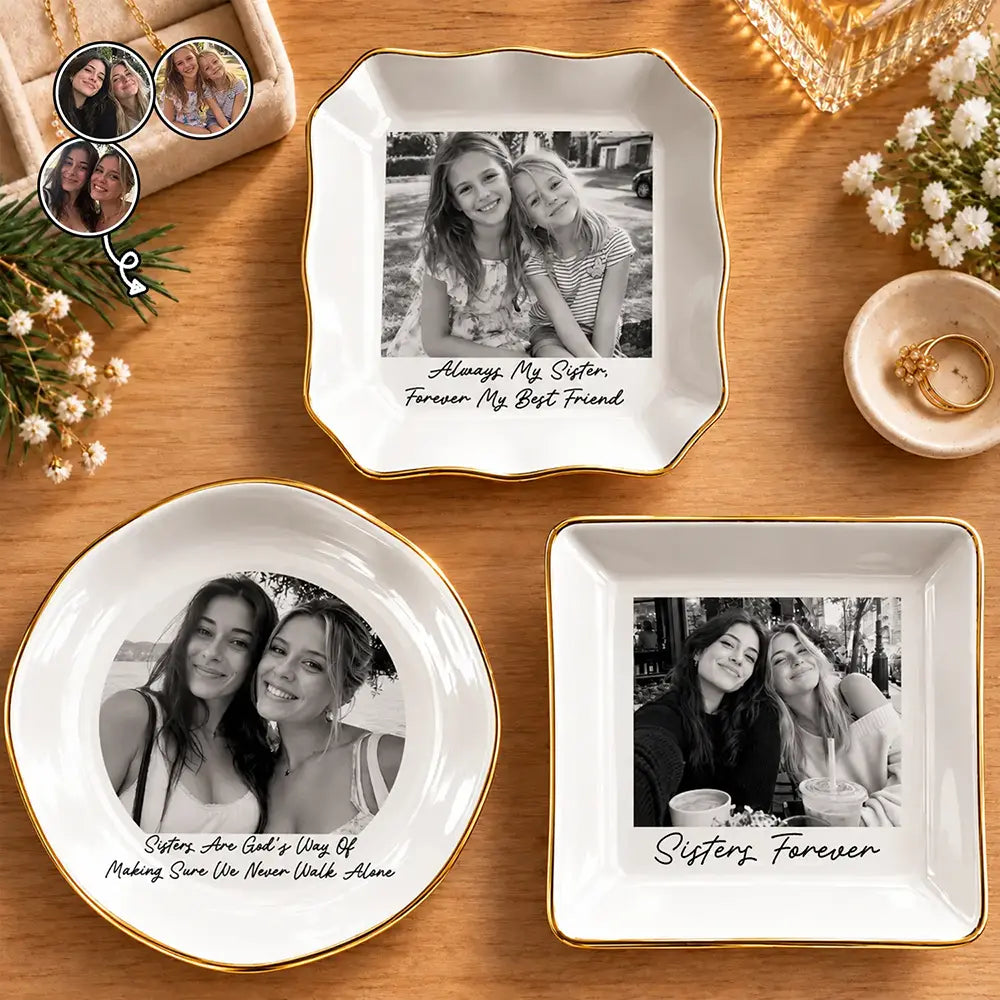 Christmas,Custom Photo,Gift For Cousin,Gift For Sibling,Gift For Sister,Humorous,Upload Full Photo - Gift For Sister - Personalized Custom Photo Vintage Ring Dish