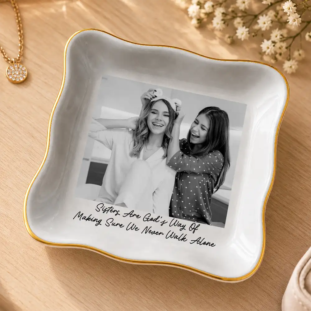 Christmas,Custom Photo,Gift For Cousin,Gift For Sibling,Gift For Sister,Humorous,Upload Full Photo - Gift For Sister - Personalized Custom Photo Vintage Ring Dish