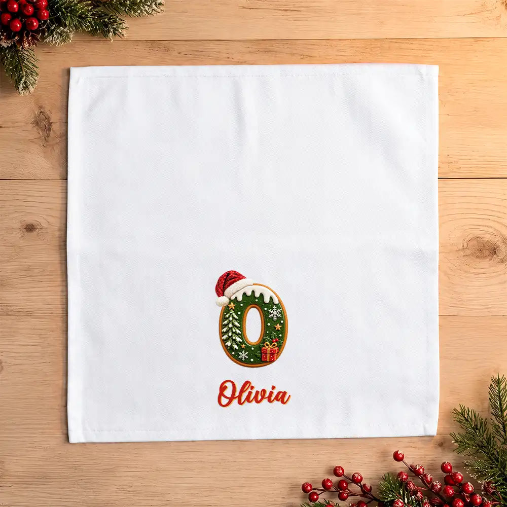 Christmas, Family, Happy, Icon - Christmas Table Decor Gift For Family - Personalized Name Santa Hat Initial Reusable Napkin