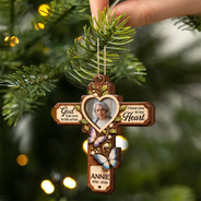 Christmas,Custom Photo,Family,Memorial,Memorial Loved One,Sympathetic,Upload Full Photo - Christmas Memorial Gift - Personalized Custom Photo God Has You In His Arms 2-Layered Wooden Ornament
