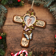 Christmas,Custom Photo,Family,Memorial,Memorial Loved One,Sympathetic,Upload Full Photo - Christmas Memorial Gift - Personalized Custom Photo God Has You In His Arms 2-Layered Wooden Ornament