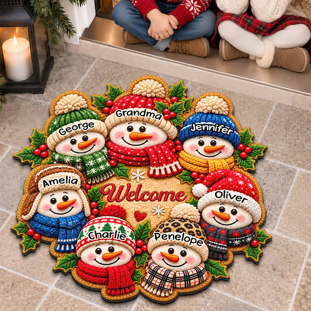 Christmas,Family,Grandparents,Happy,Icon - Christmas Decor For Grandparents - Personalized Snowman Wreath Doormat